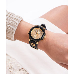 G Hype Women Quartz Gold Dial Analog Silicone Watch GW0555L2