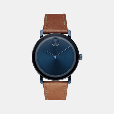 Bold Men Quartz Blue Dial Analog Leather Watch 3600806