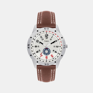 Fashion Men Quartz Silver Dial Analog Leather Watch TI000U90000