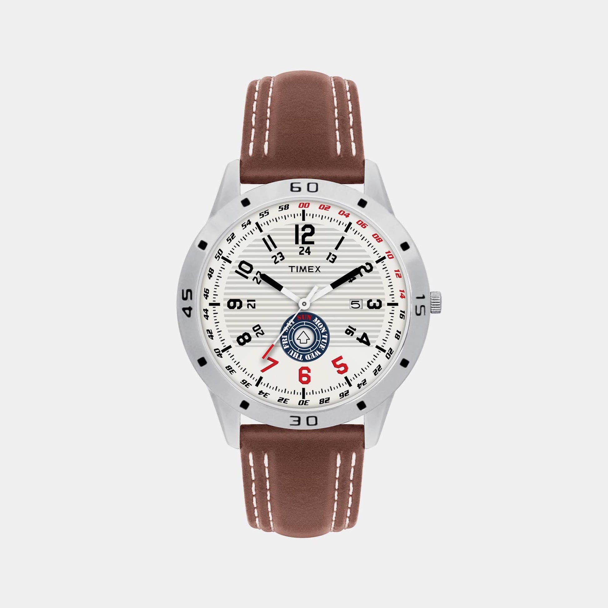 Fashion Men Quartz Silver Dial Analog Leather Watch TI000U90000