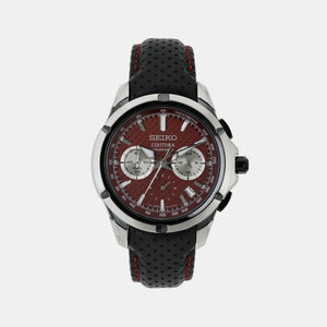 Coutura Men Quartz Red Dial Chronograph Leather Watch SSB435P9