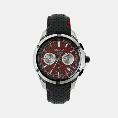 Coutura Men Quartz Red Dial Chronograph Leather Watch SSB435P9