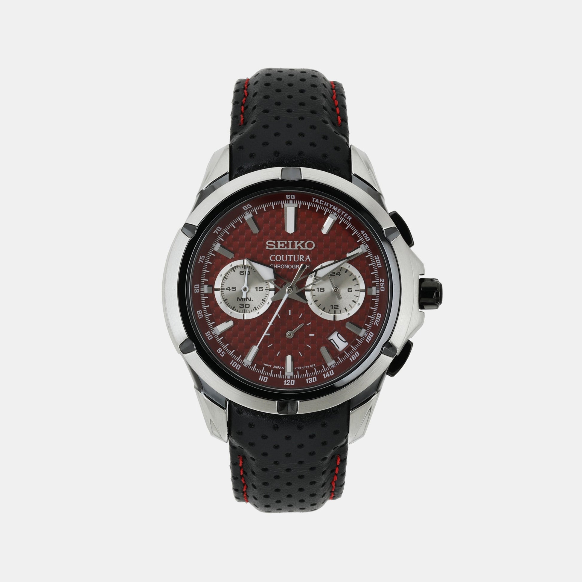 Coutura Men Quartz Red Dial Chronograph Leather Watch SSB435P9