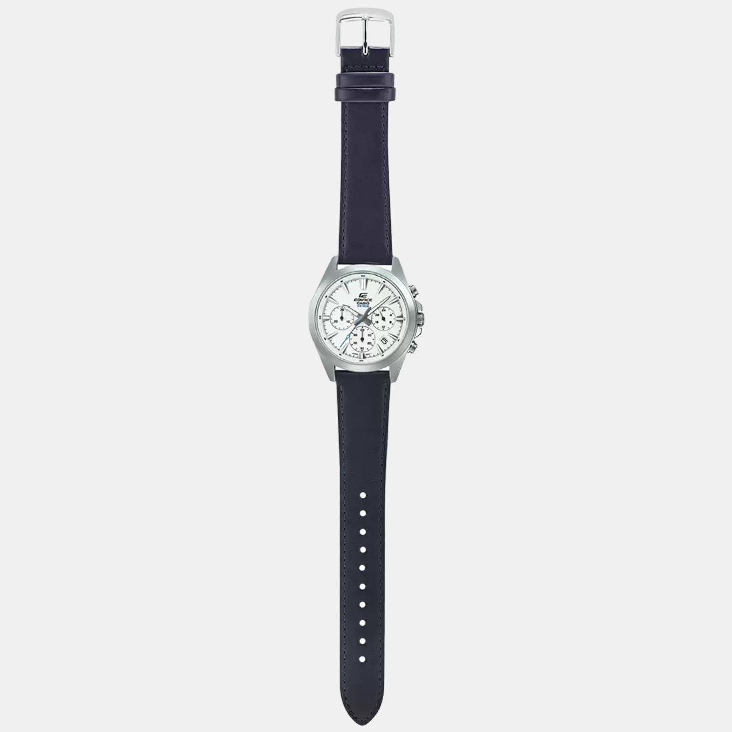Edifice Men Quartz White Dial Chronograph Leather Watch ED543