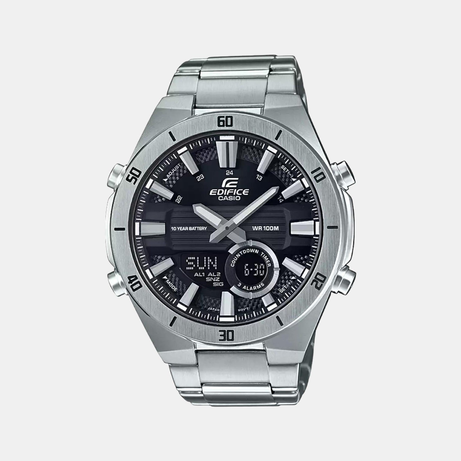 Edifice Men Quartz Black Dial Analog-Digital Stainless Steel Watch EX456