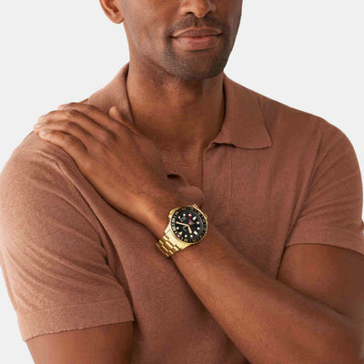 Fossil Blue GMT Men Black Dial Analog Stainless Steel Watch FS5990