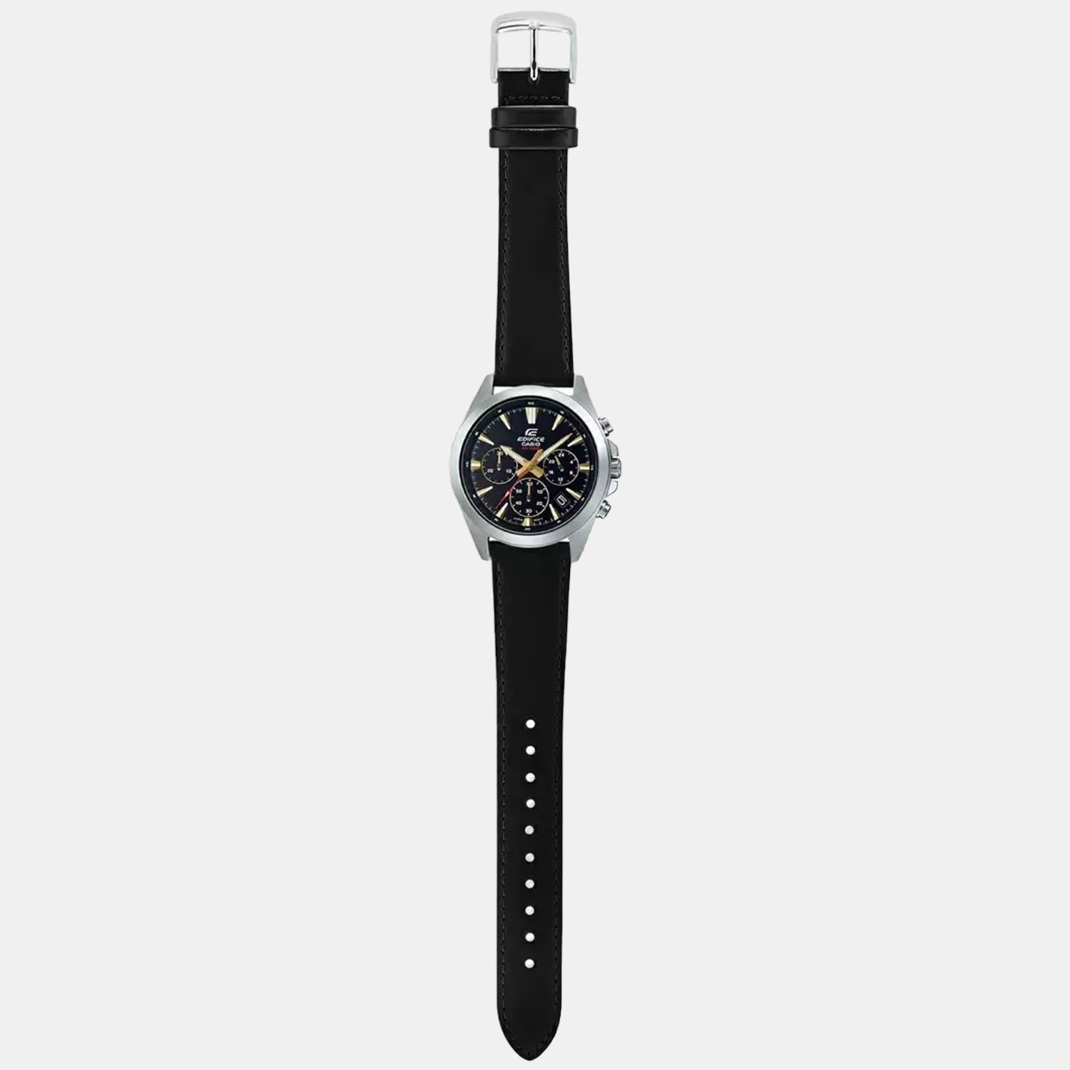 Edifice Men Quartz Black Dial Chronograph Leather Watch ED542