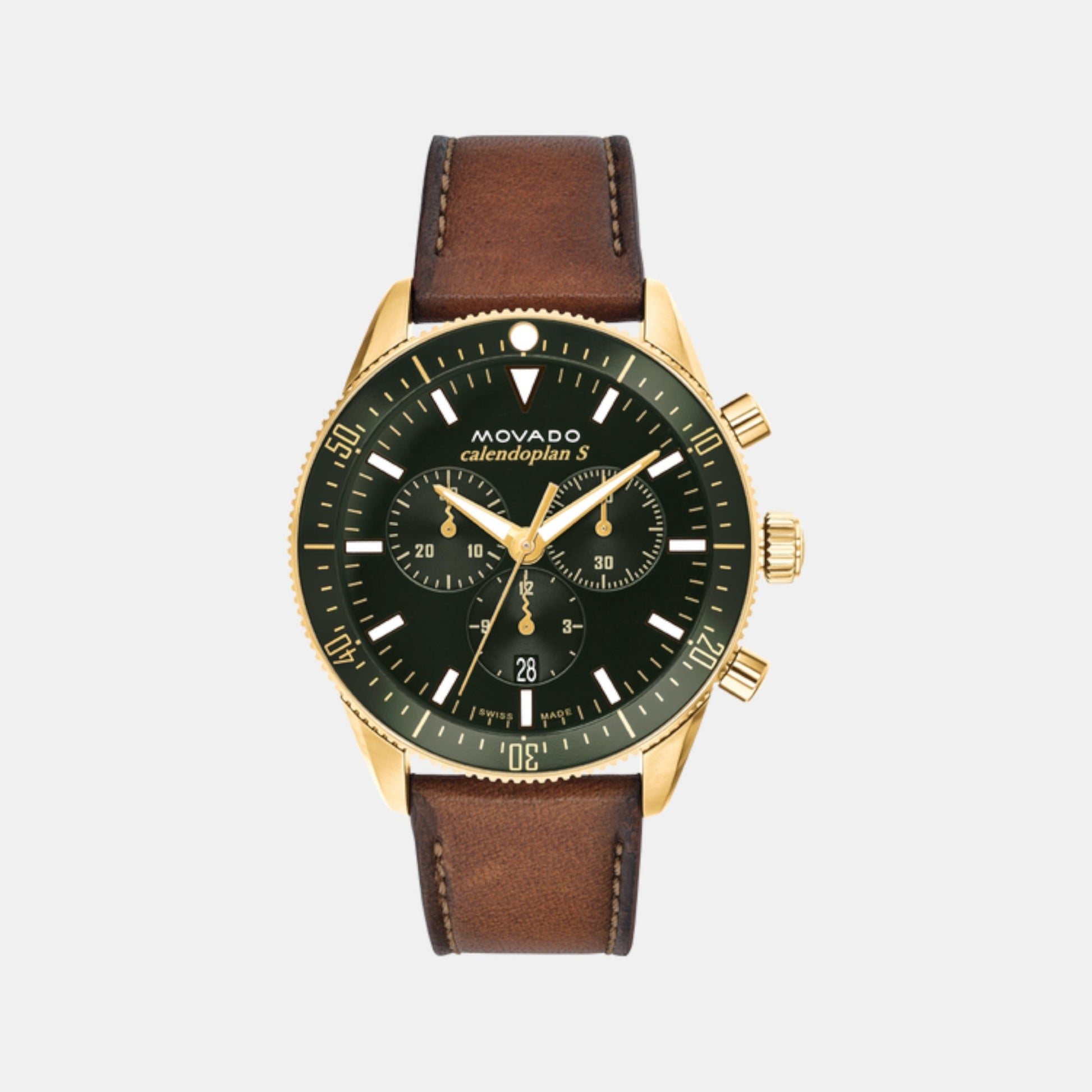 Calendoplan S Heritage Men Quartz Green Dial Chronograph Leather Watch 3650122