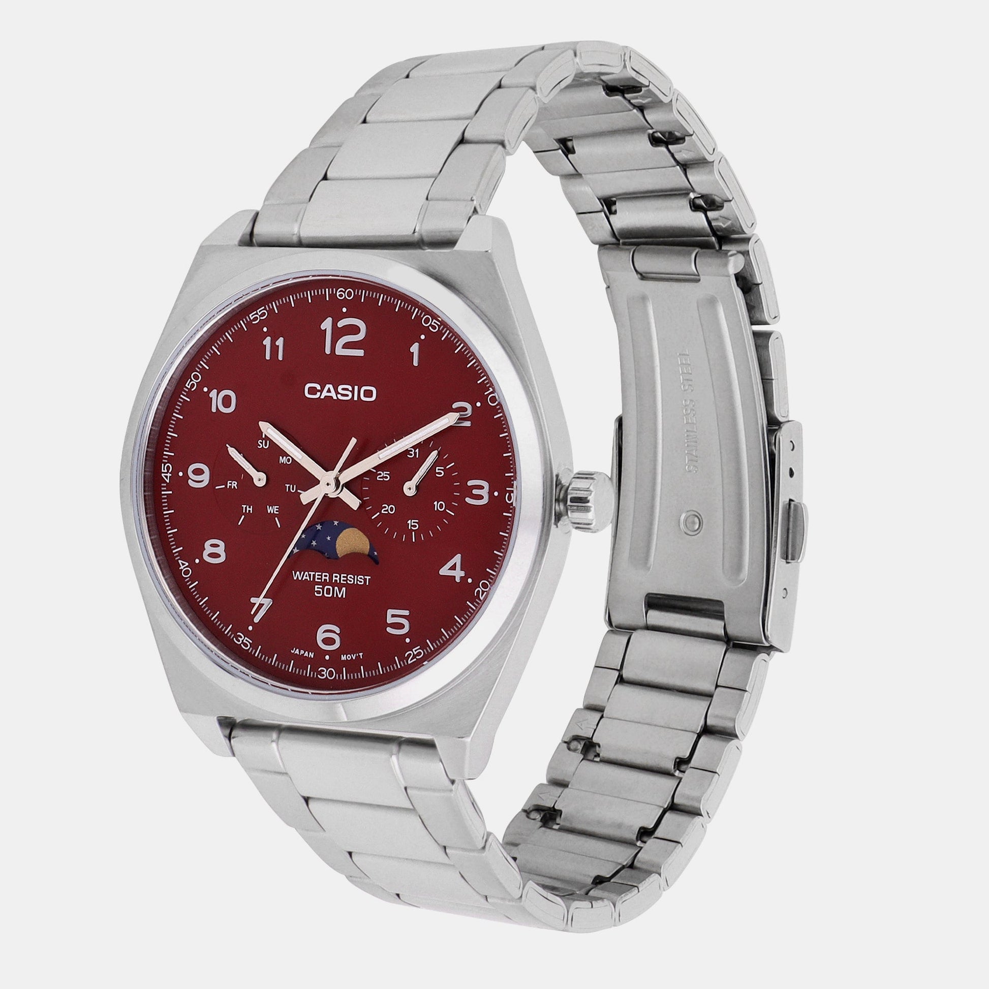 Enticer Men Quartz Red Dial Chronograph Stainless Steel Watch A2175