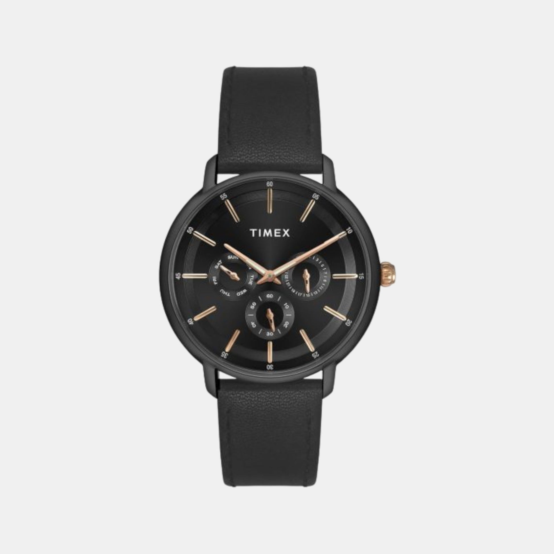 Fashion Men Quartz Black Dial Multi-Function Leather Watch TWEG22003
