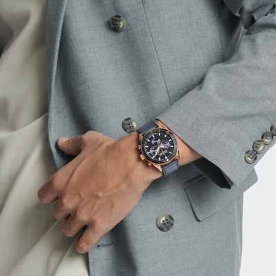 Heritage Men Quartz Grey Dial Chronograph Leather Watch 3650168