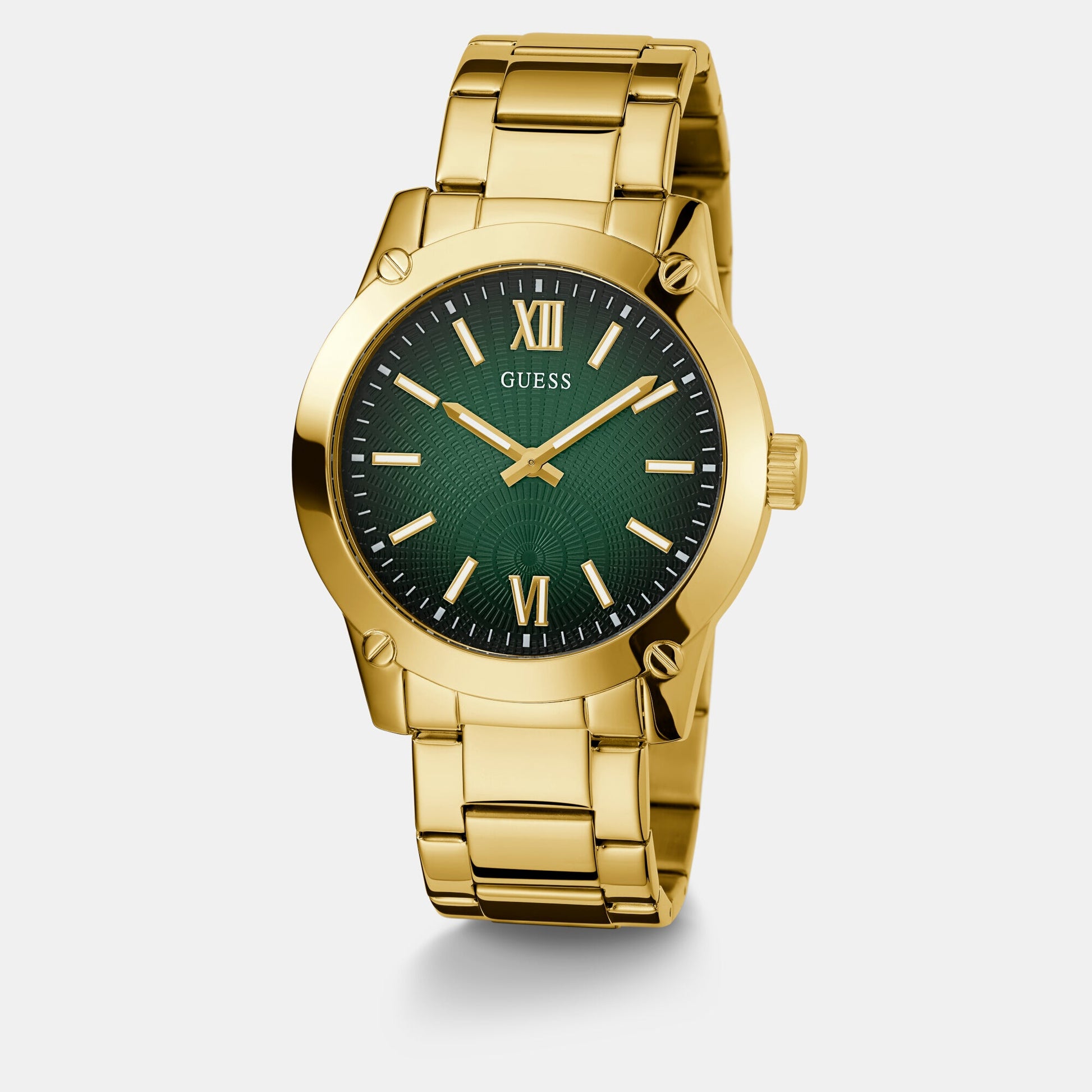 Crescent Men Quartz Green Dial Analog Stainless Steel Watch GW0574G2