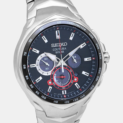 Coutura Men Solar Black Dial Chronograph Stainless Steel Watch SSC743P9