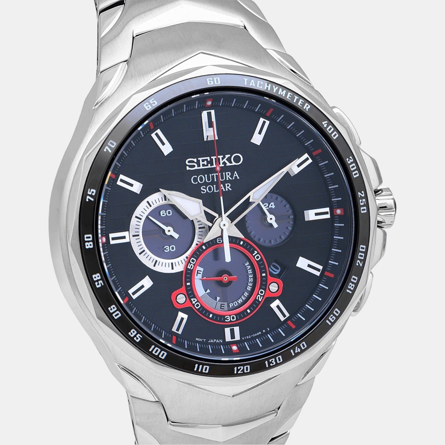 Coutura Men Solar Black Dial Chronograph Stainless Steel Watch SSC743P9