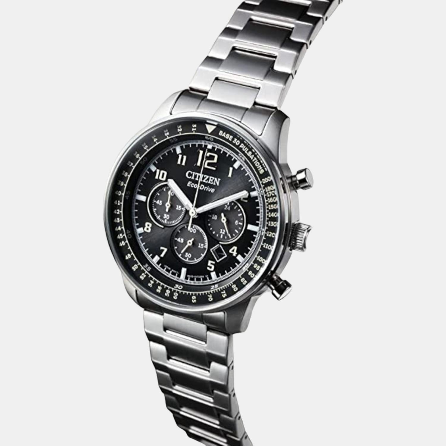 Eco-Drive Men Quartz Black Dial Chronograph Stainless Steel Watch CA4500-83E