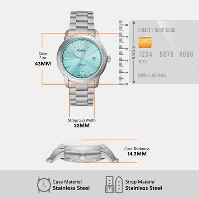 Heritage Men Automatic Turquoise Dial Analog Stainless Steel Watch ME3241