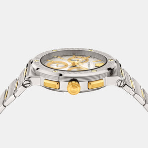 Greca Logo Men Quartz Silver Dial Chronograph Stainless Steel Watch VEZ900321