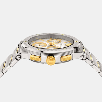 Greca Logo Men Quartz Silver Dial Chronograph Stainless Steel Watch VEZ900321