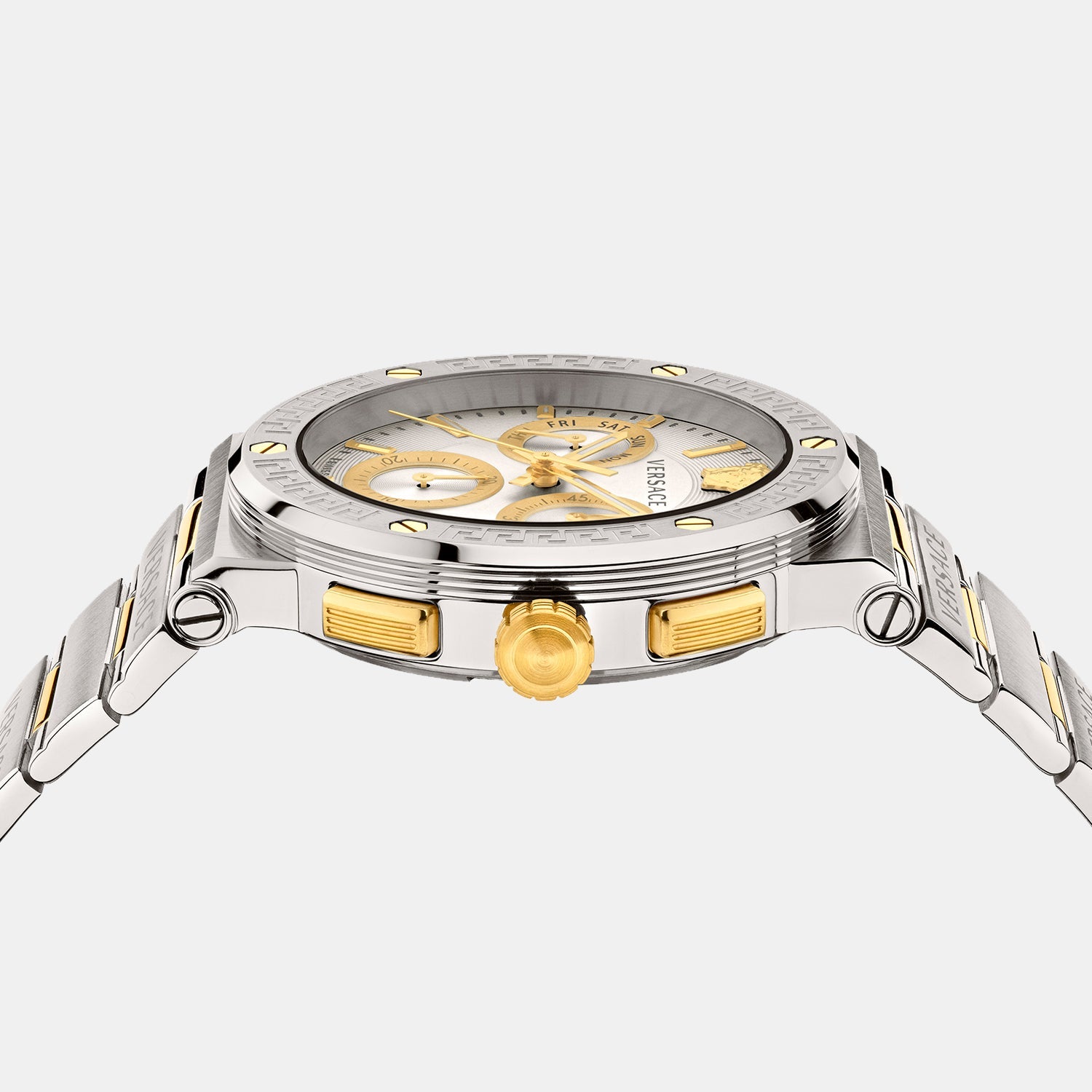 Greca Logo Men Quartz Silver Dial Chronograph Stainless Steel Watch VEZ900321