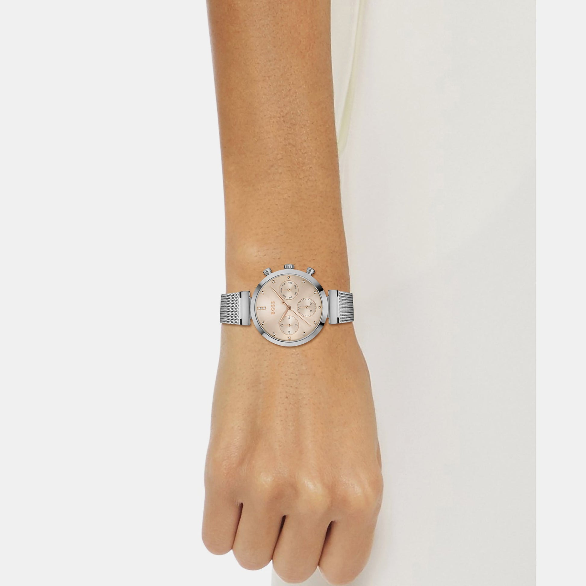 Flawless Women Quartz Rose Gold Dial Chronograph Mesh Watch 1502625