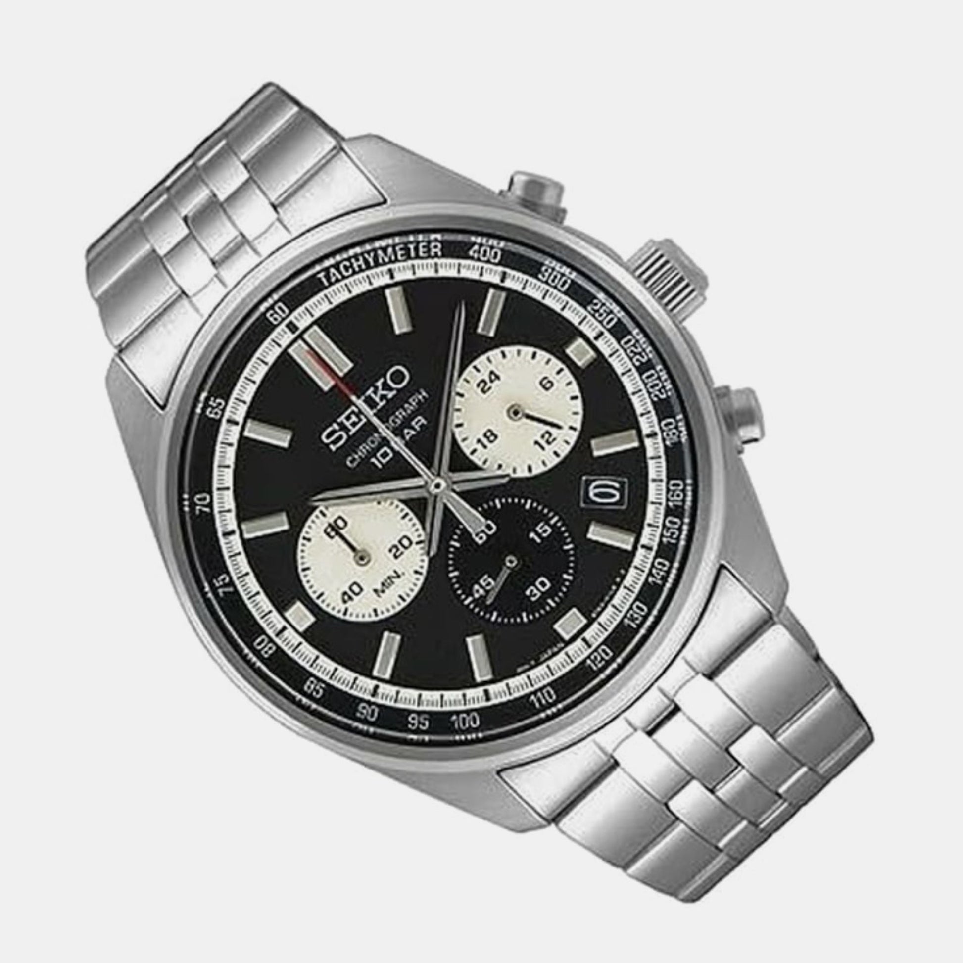 Dress Men Quartz Black Dial Chronograph Stainless Steel Watch SSB429P1