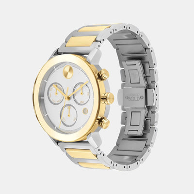 Bold Men Quartz Silver Dial Chronograph Stainless Steel Watch 3600888