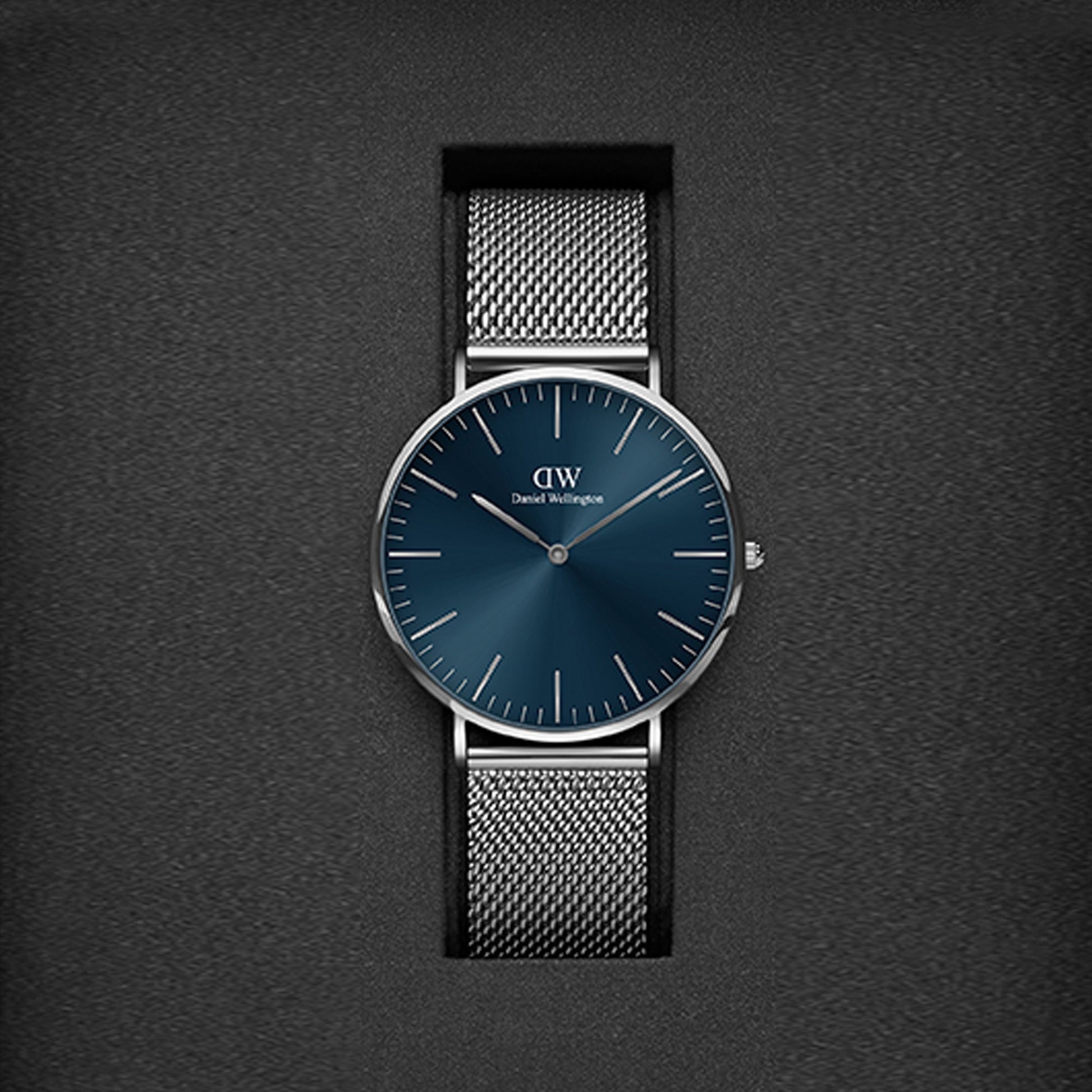 Classic Men Quartz Blue Dial Analog Stainless Steel Watch DW00100628K