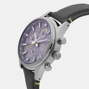 Dress Men Quartz Grey Dial Chronograph Leather Watch SSB423P1