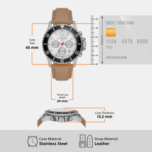 Everest Men Quartz White Dial Chronograph Leather Watch MK9092