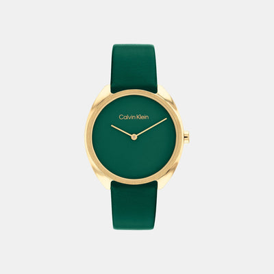 Ck Adorn Women Quartz Green Dial Analog Leather Watch 25200273