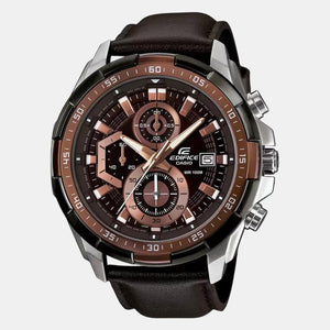 Edifice Men Quartz Black Dial Chronograph Leather Watch EX194