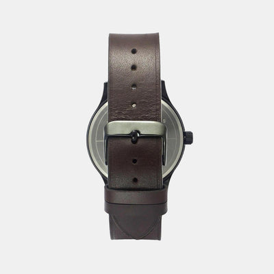 Fashion Men Quartz Beige Dial Analog Leather Watch TWEG19702