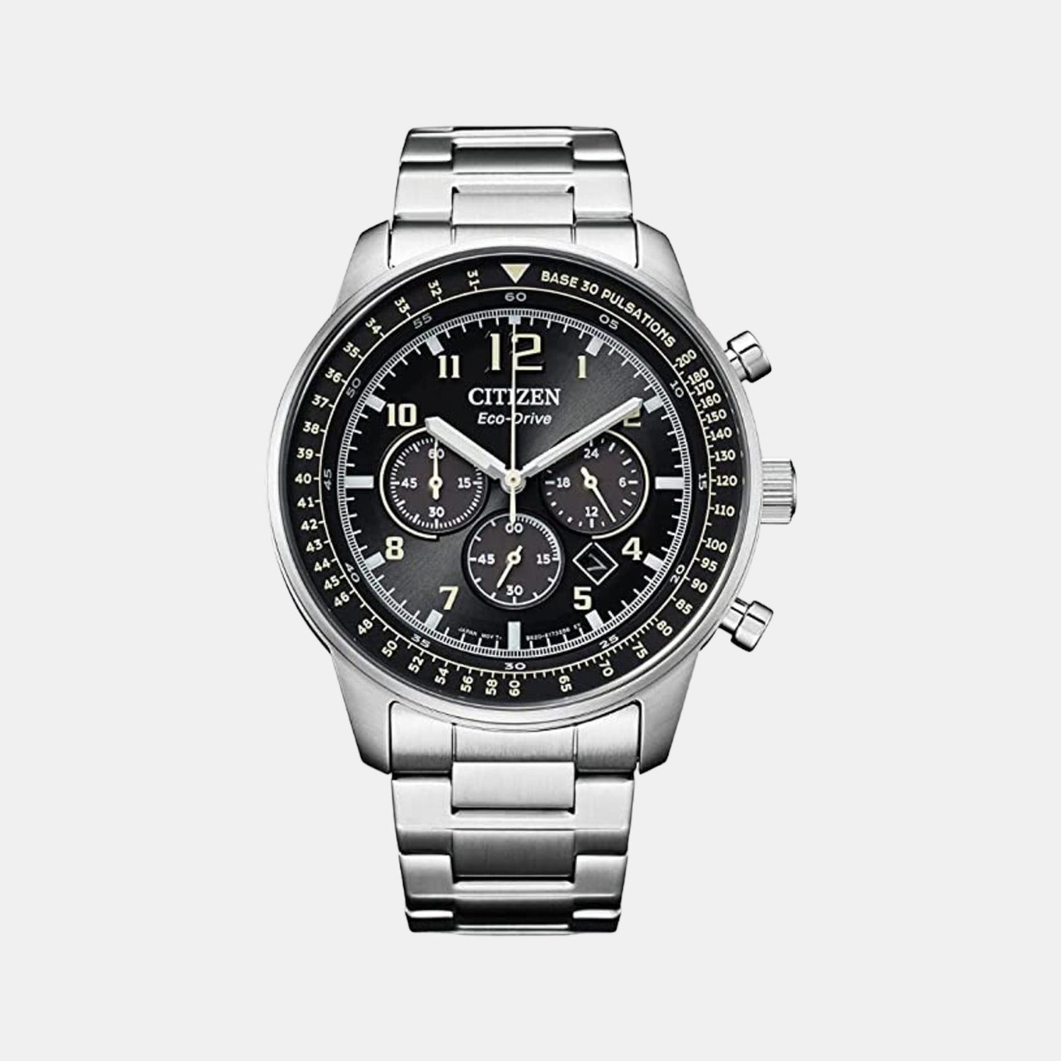 Eco-Drive Men Quartz Black Dial Chronograph Stainless Steel Watch CA4500-83E