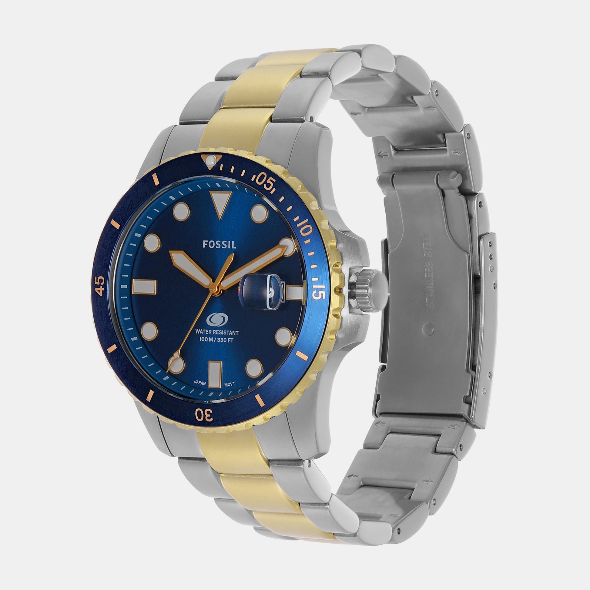 Fossil Blue Dive Men Quartz Blue Dial Analog Stainless Steel Watch FS6034
