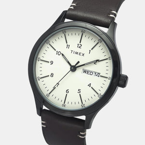 Fashion Men Quartz Beige Dial Analog Leather Watch TWEG19702