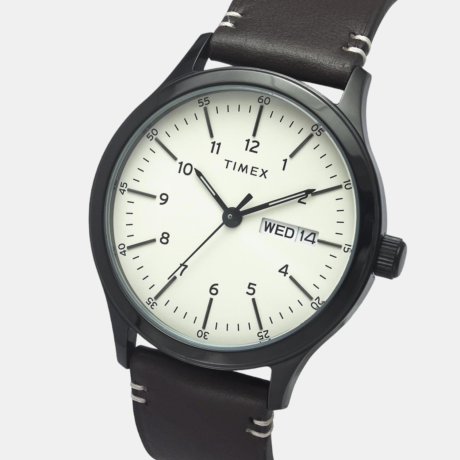 Fashion Men Quartz Beige Dial Analog Leather Watch TWEG19702