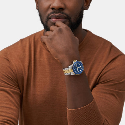 Fossil Blue Dive Men Quartz Blue Dial Analog Stainless Steel Watch FS6034