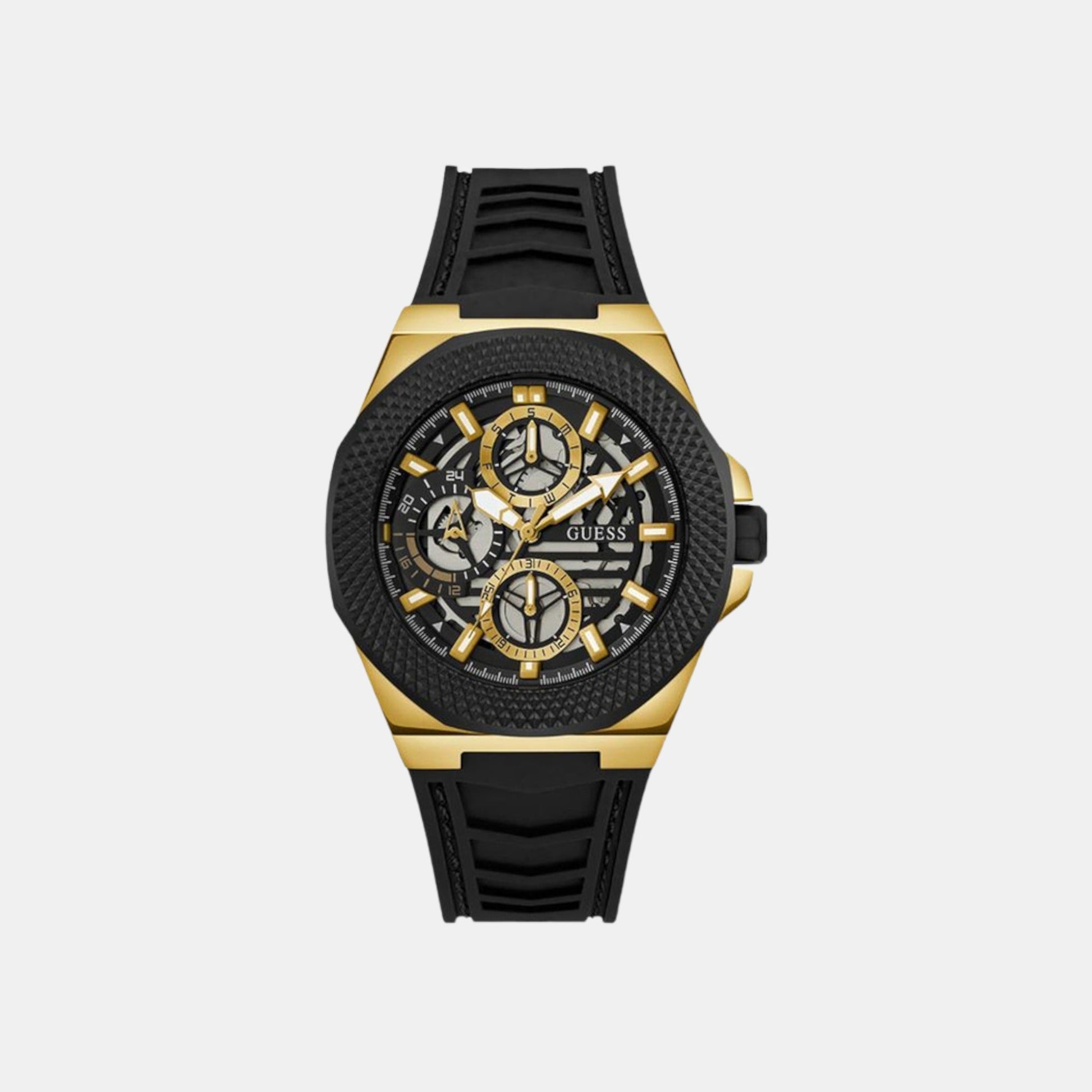 Front-Runner Men Quartz Black Dial Multi-Function Silicone Watch GW0577G2