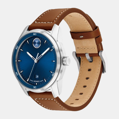 Bold Men Quartz Blue Dial Analog Leather Watch 3600944