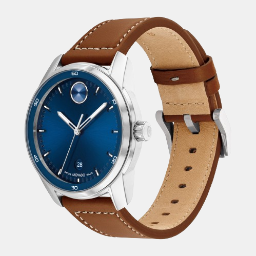 Bold Men Quartz Blue Dial Analog Leather Watch 3600944