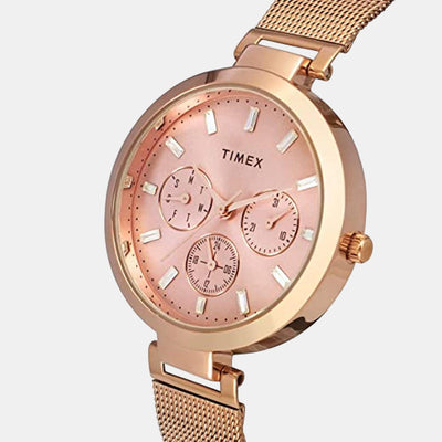 Fashion Women Quartz Pink Dial Chronograph Stainless Steel Watch TW000X242