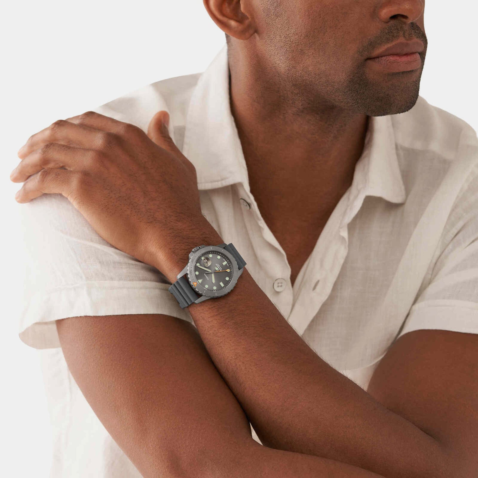 Fossil Blue Dive Men Quartz Grey Dial Analog Silicone Watch FS5994