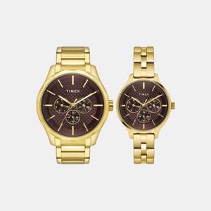 Fashion Couple Quartz Brown Dial Chronograph Stainless Steel Watch TW00PR297