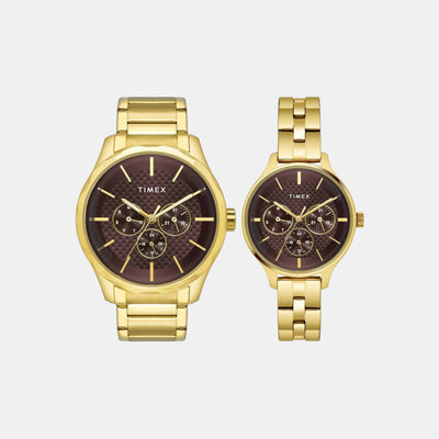 Fashion Couple Quartz Brown Dial Chronograph Stainless Steel Watch TW00PR297