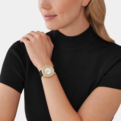Harlowe Women Quartz White Dial Analog Leather Watch MK2988