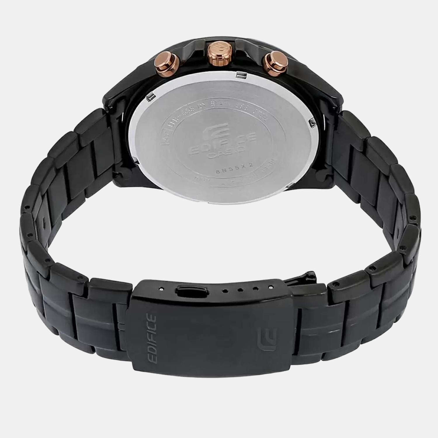 Edifice Men Quartz Black Dial Chronograph Stainless Steel Watch EX493