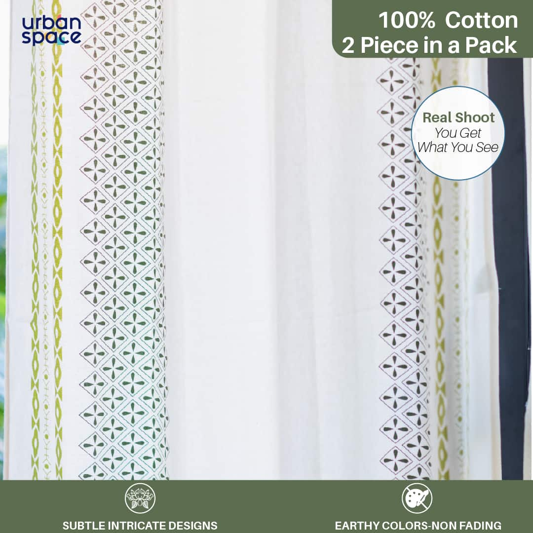 100% Cotton Curtains for Living Room, Bedroom curtains - Pack of 2 curtains, Global Border