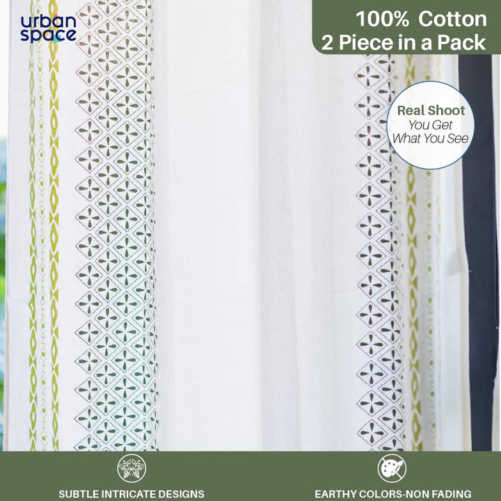 100% Cotton Curtains for Living Room, Bedroom curtains - Pack of 2 curtains, Global Border