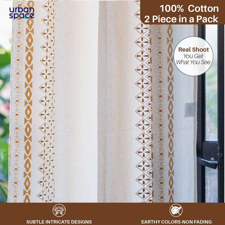 100% Cotton Curtains for Living Room, Bedroom curtains - Pack of 2 curtains, Global Border