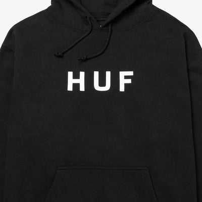HUF | ESSENTIALS OG LOGO HOODIE  { BLACK